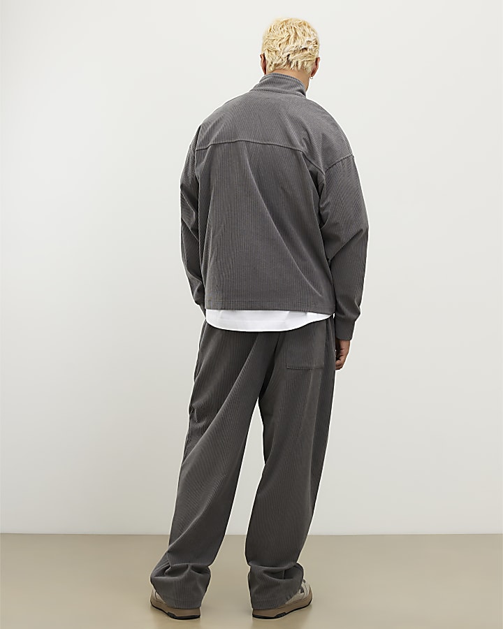 Grey Wide Leg Corduroy Joggers