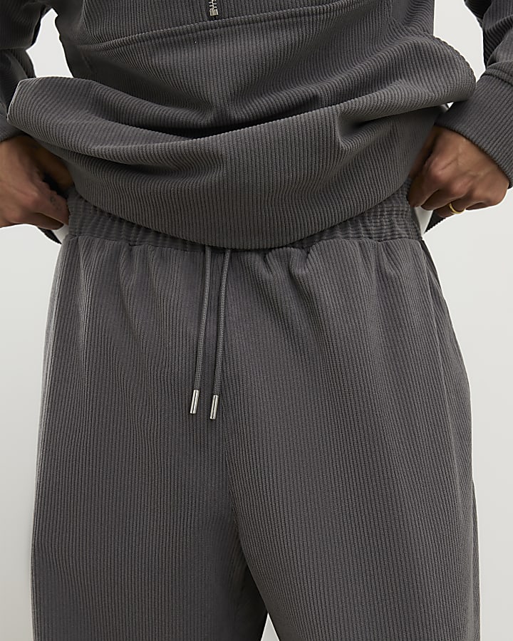 Grey Wide Leg Corduroy Joggers