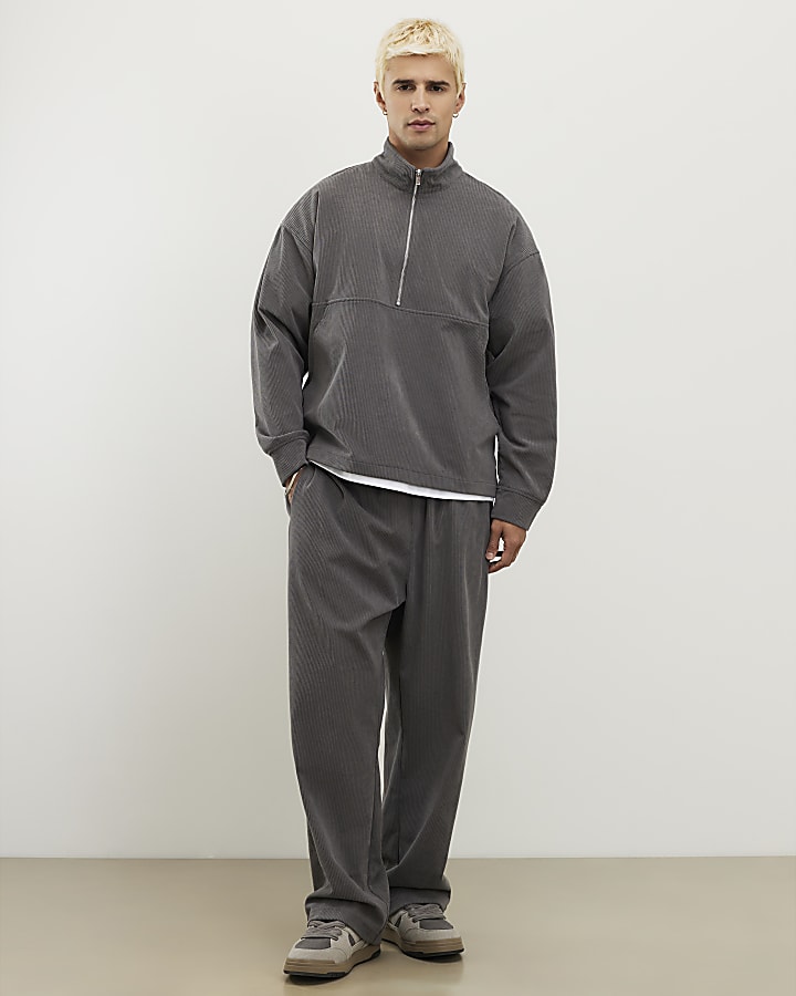 Grey Wide Leg Corduroy Joggers