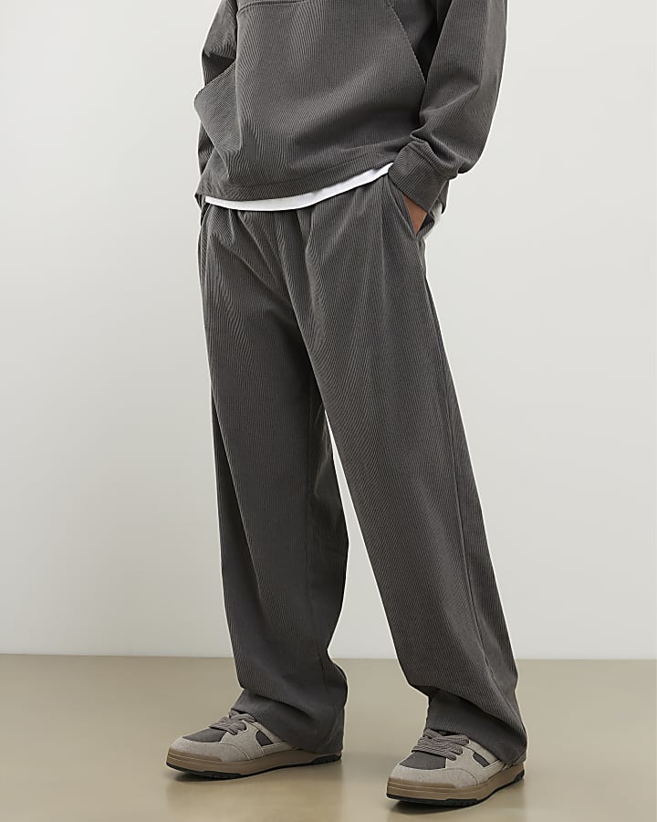 Grey Wide Leg Corduroy Joggers