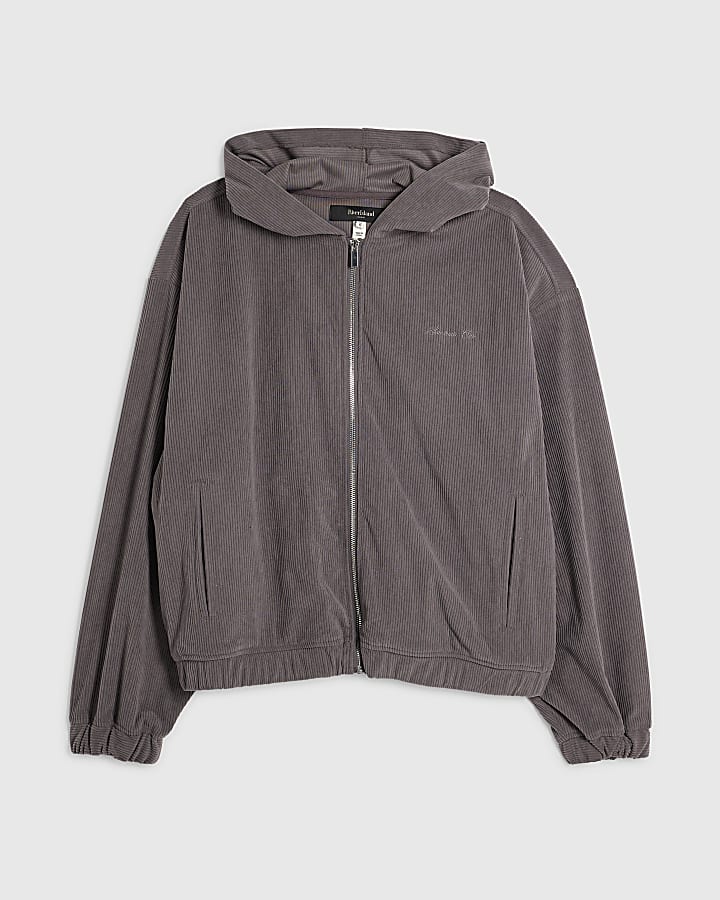 Grey Sanctuaire Corduroy Zip Through Hoodie