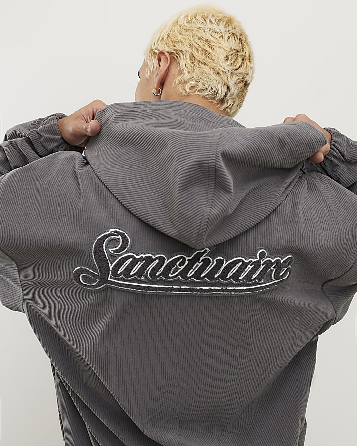 Grey Sanctuaire Corduroy Zip Through Hoodie