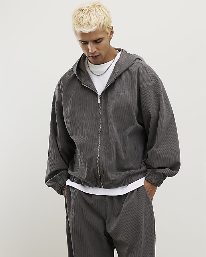 Grey Sanctuaire Corduroy Zip Through Hoodie