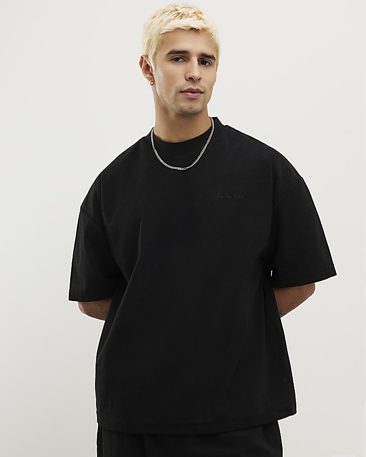 Black Regular Fit Sanctuaire Corduroy T-Shirt
