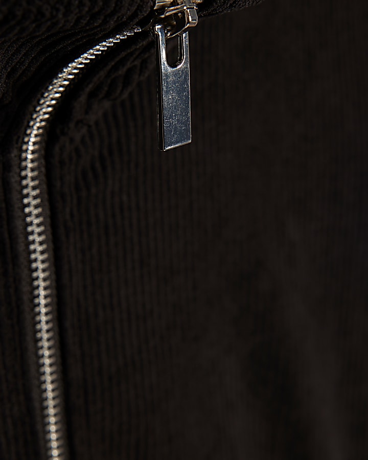 Black Regular Fit Corduroy Funnel Sweatshirt