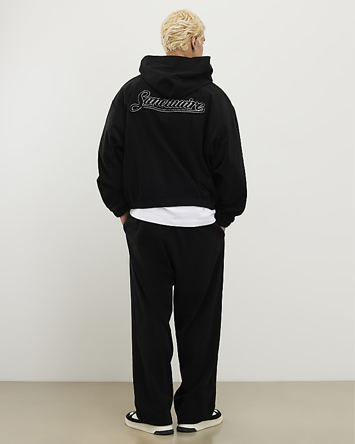 Black Wide Leg Corduroy Joggers