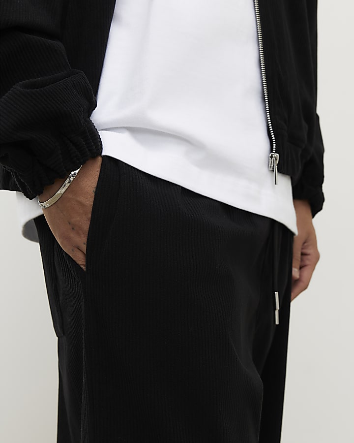 Black Wide Leg Corduroy Joggers