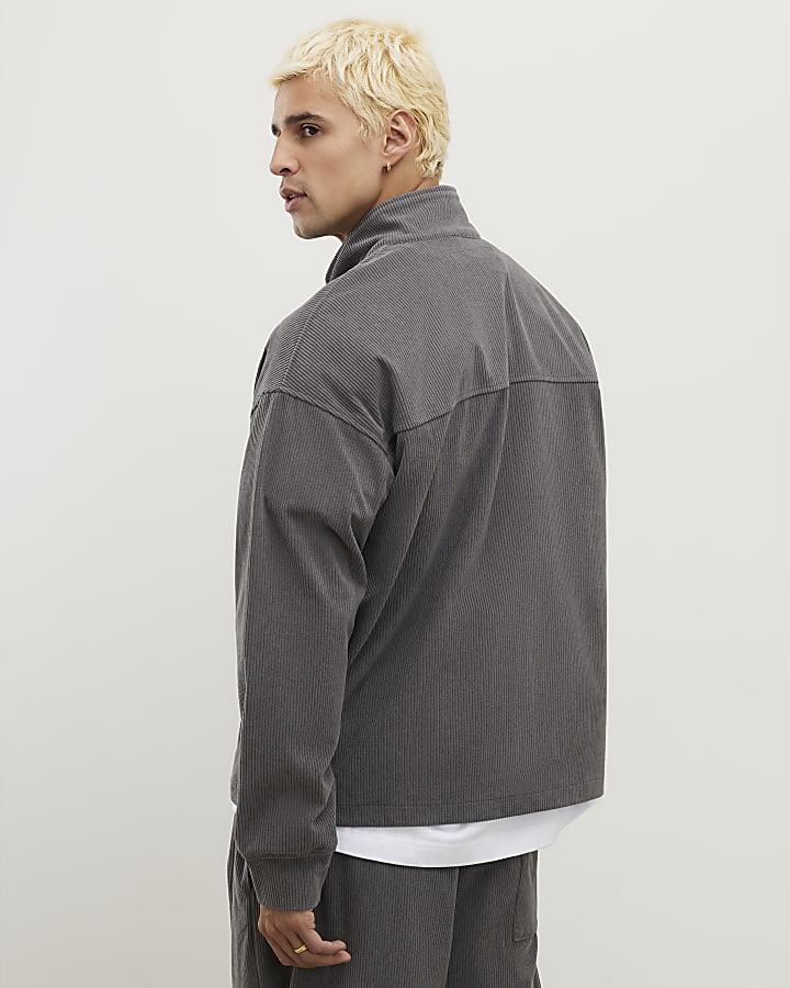 Grey Regular Fit Corduroy Funnel Sweatshirt