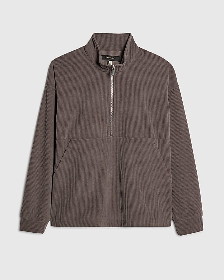 Grey Regular Fit Corduroy Funnel Sweatshirt