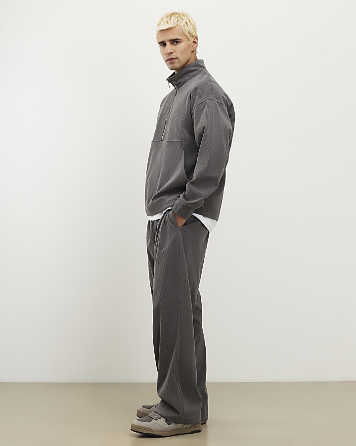 Grey Regular Fit Corduroy Funnel Sweatshirt