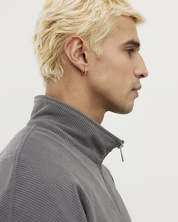 Grey Regular Fit Corduroy Funnel Sweatshirt