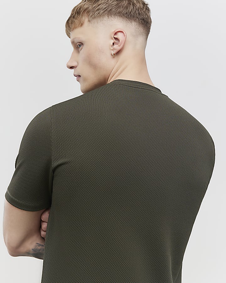 Khaki Slim Fit Textured Ame Saint T-Shirt