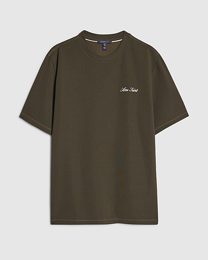 Khaki Slim Fit Textured Ame Saint T-Shirt