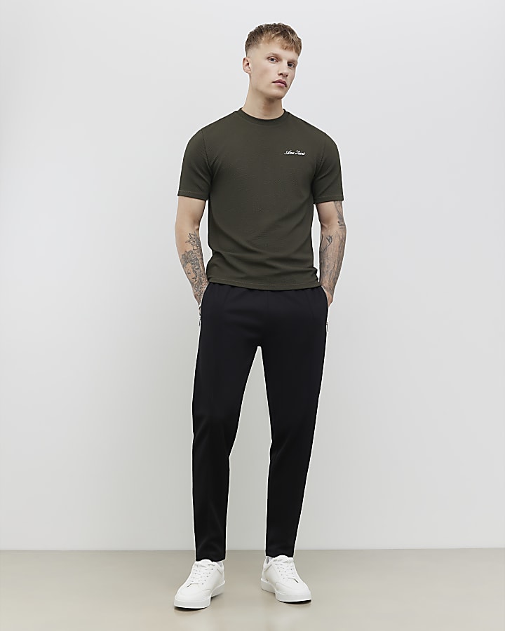 Khaki Slim Fit Textured Ame Saint T-Shirt