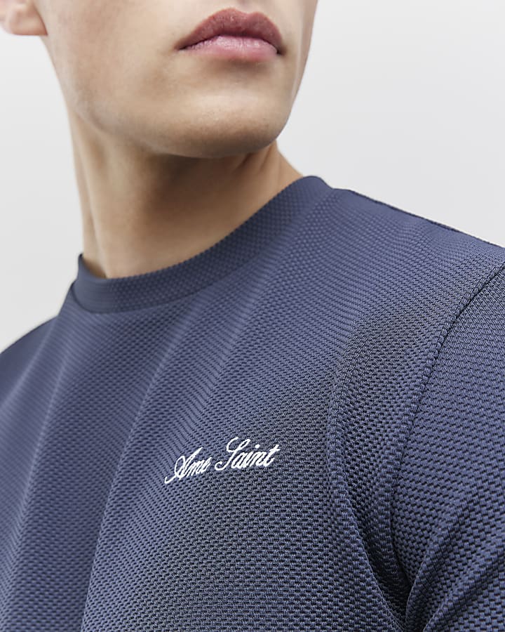 Grey Slim Fit Textured Ame Saint T-Shirt