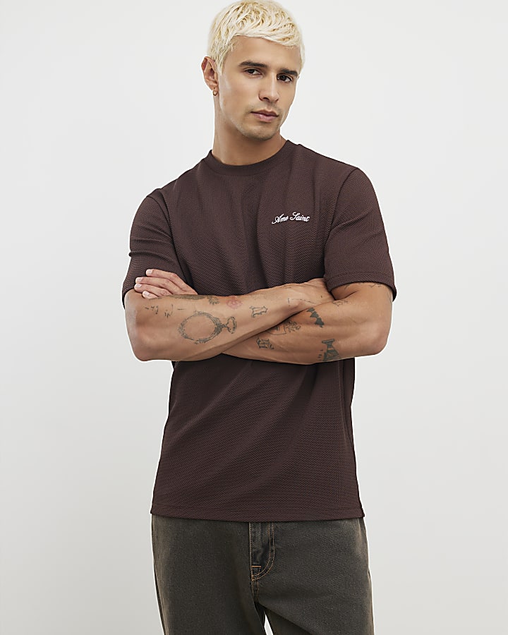 Brown Slim Fit Slinky Ame Saint T-Shirt