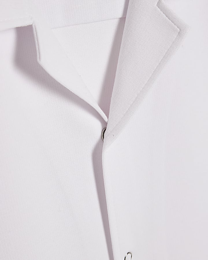 White Muscle Fit Ring Snap Shirt