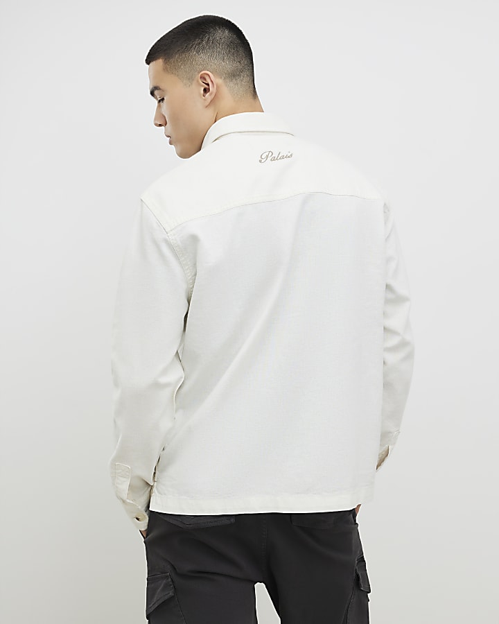 Cream Regular Fit Linen Blend Overshirt