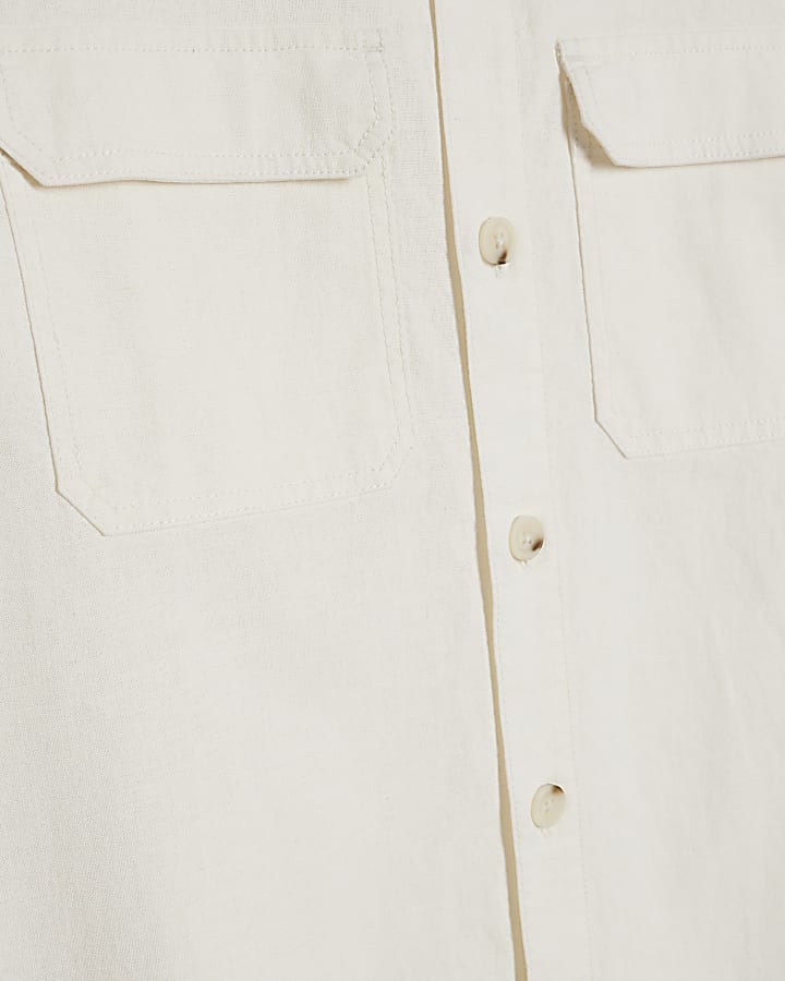 Cream Regular Fit Linen Blend Overshirt