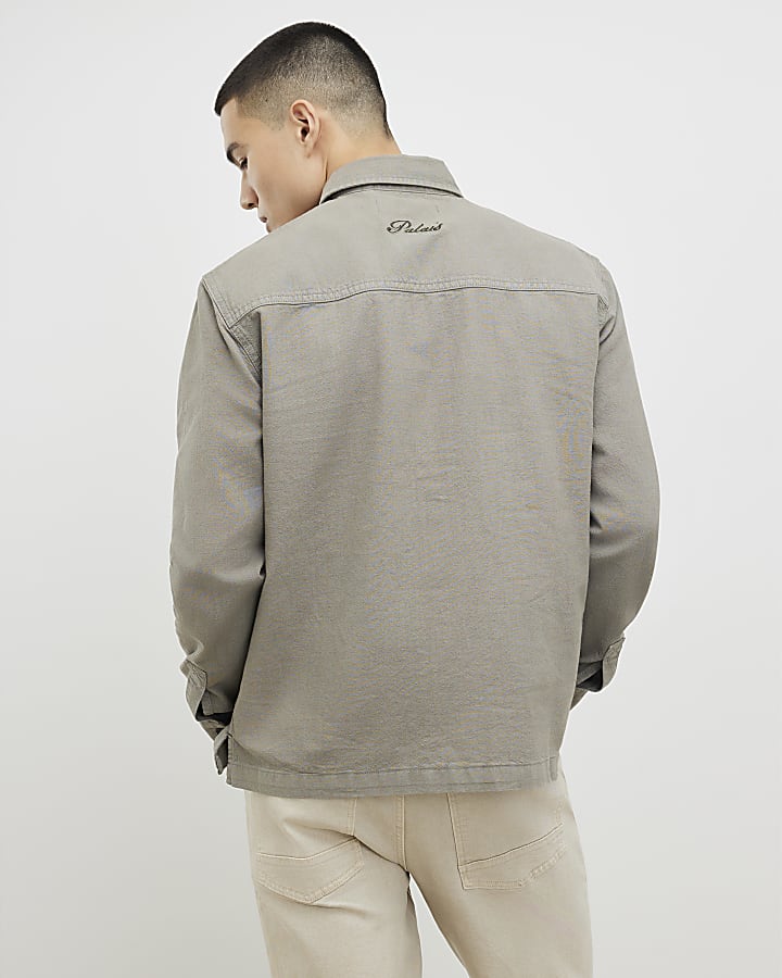 Khaki Regular Fit Linen Blend Overshirt