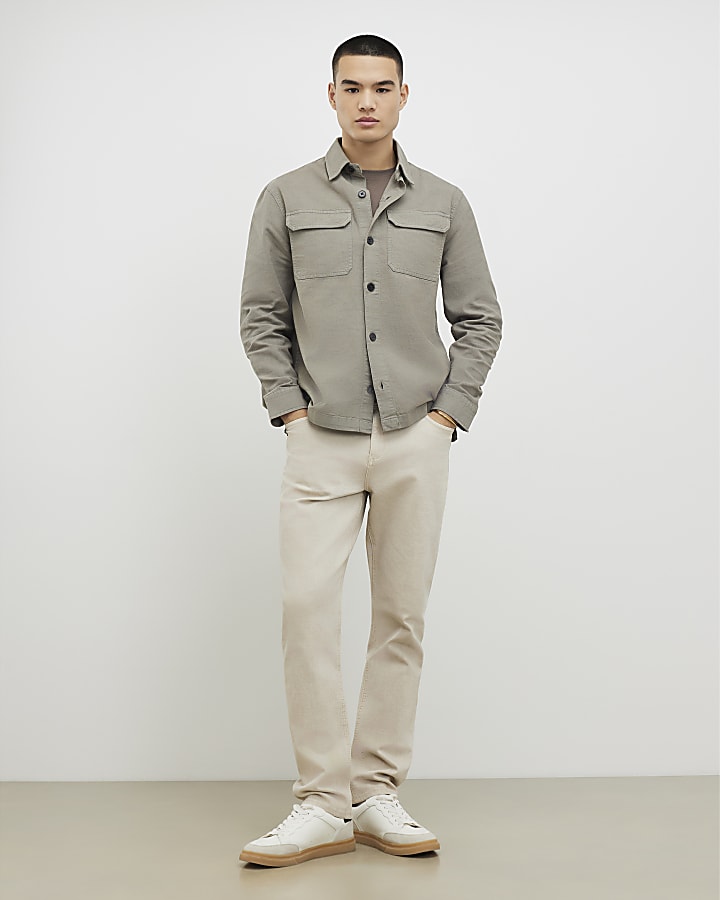 Khaki Regular Fit Linen Blend Overshirt