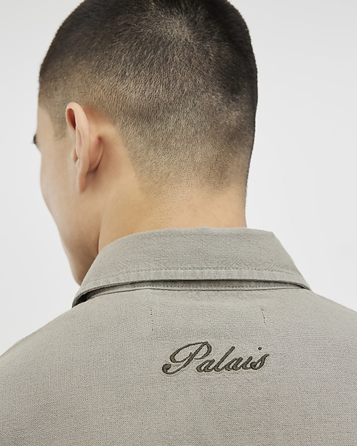 Khaki Regular Fit Linen Blend Overshirt