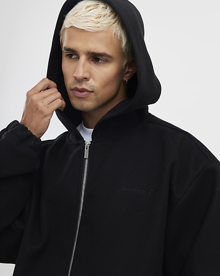 Black Oversized Fit Sanctuaire Felt Hoodie