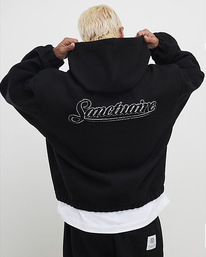 Black Oversized Fit Sanctuaire Felt Hoodie
