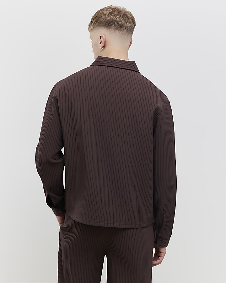 Brown Boxy Fit Plisse Shirt