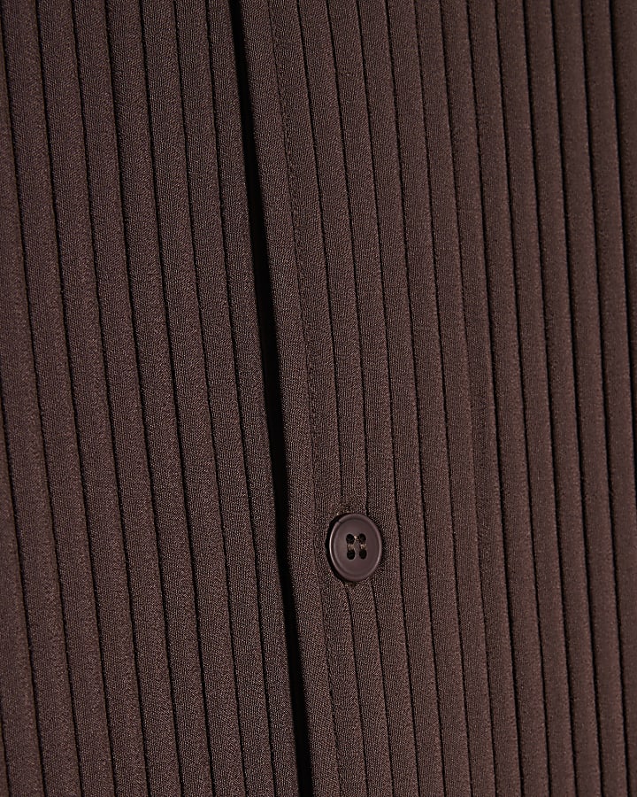 Brown Boxy Fit Plisse Shirt