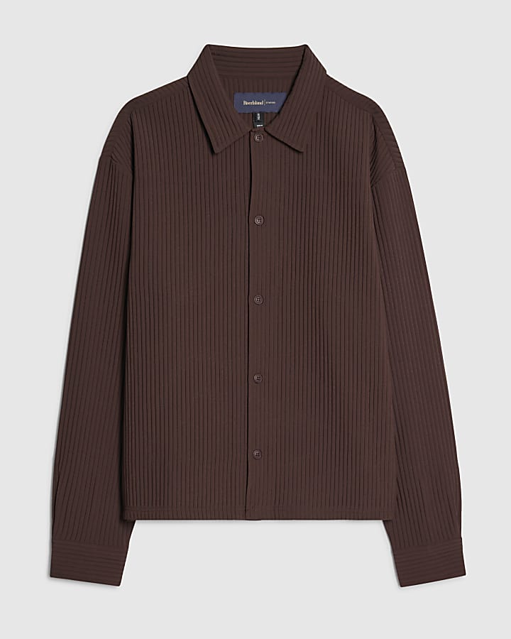 Brown Boxy Fit Plisse Shirt