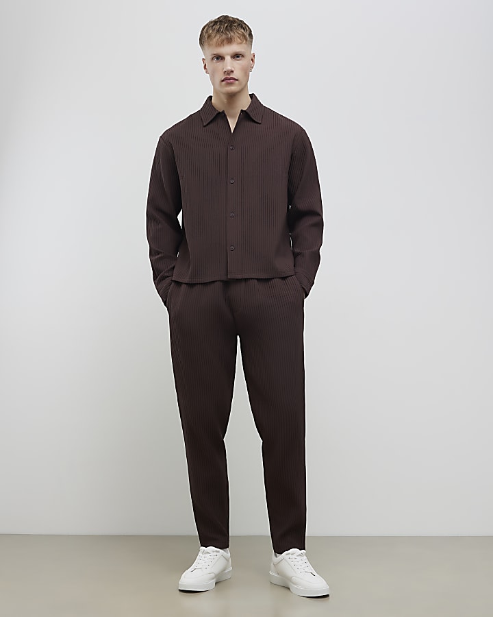 Brown Boxy Fit Plisse Shirt
