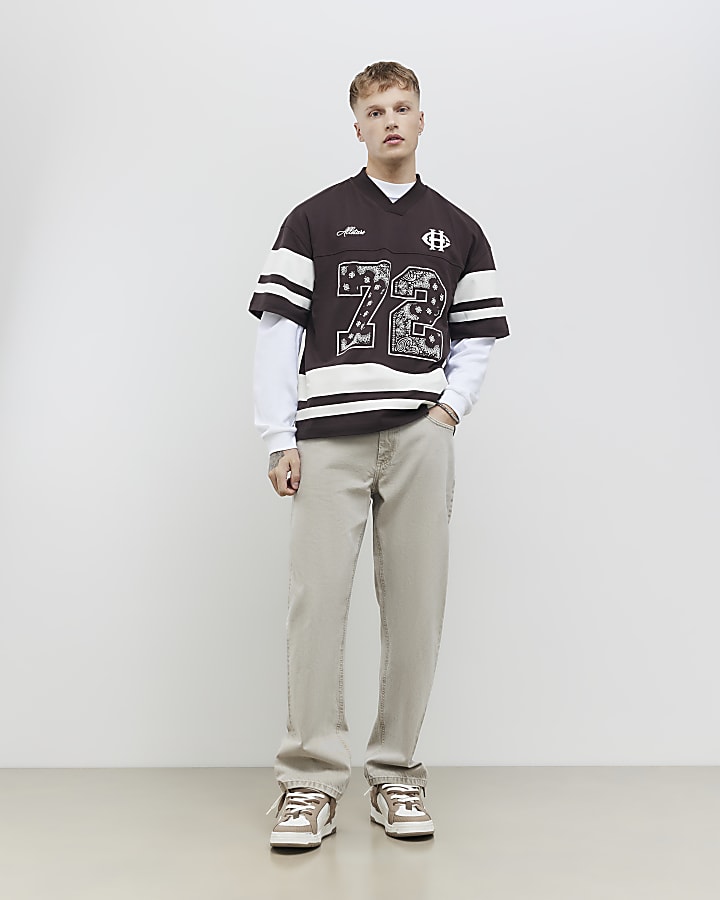 Brown Oversized Fit Bandana 72 Sports T-Shirt