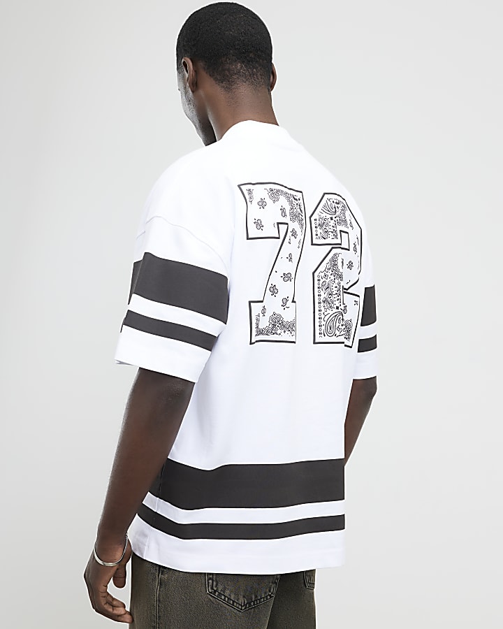 White Oversized Fit 72 Bandana Sports T-Shirt