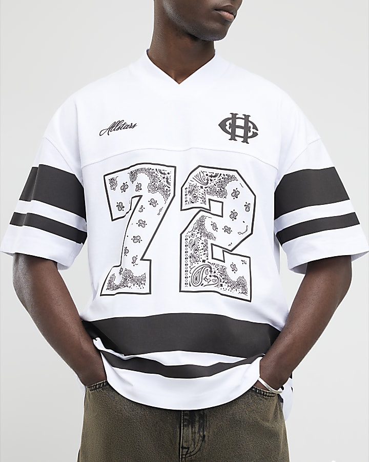 White Oversized Fit 72 Bandana Sports T-Shirt