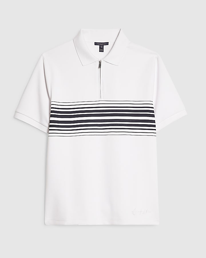 White Slim Fit Stripe Polo Shirt