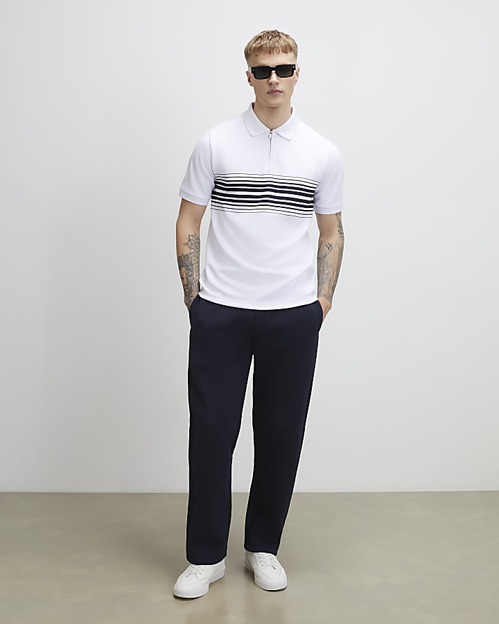 White Slim Fit Stripe Polo Shirt