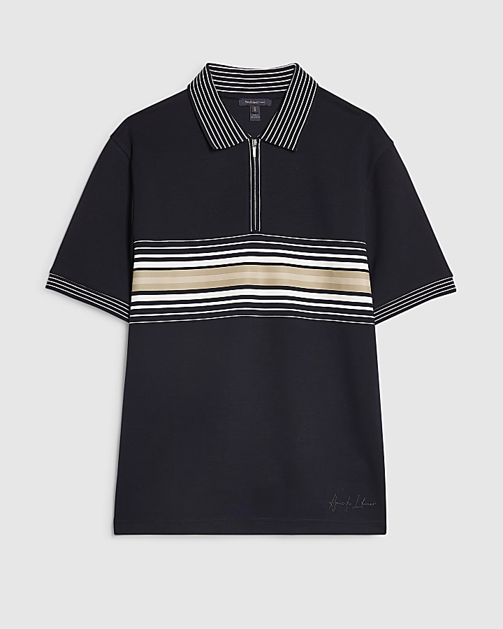 Navy Slim Fit Stripe Polo Shirt