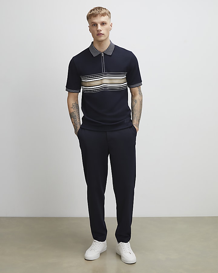 Navy Slim Fit Stripe Polo Shirt