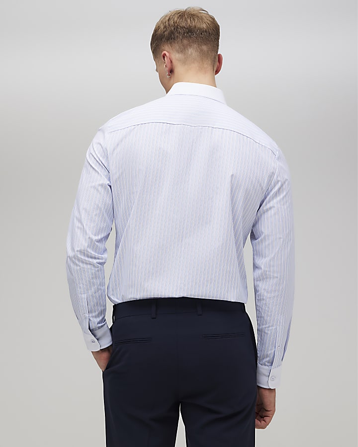 Blue Slim Fit Stripe Shirt