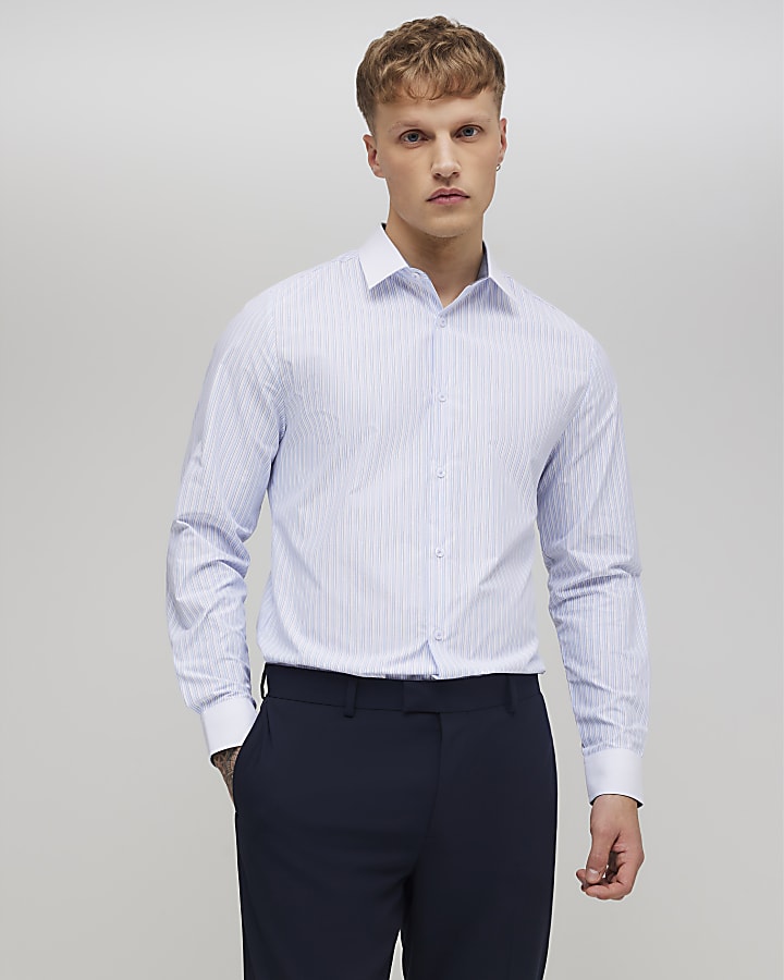 Blue Slim Fit Stripe Shirt
