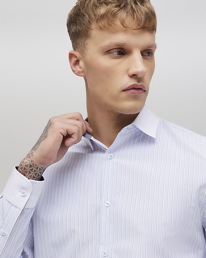 Blue Slim Fit Stripe Shirt