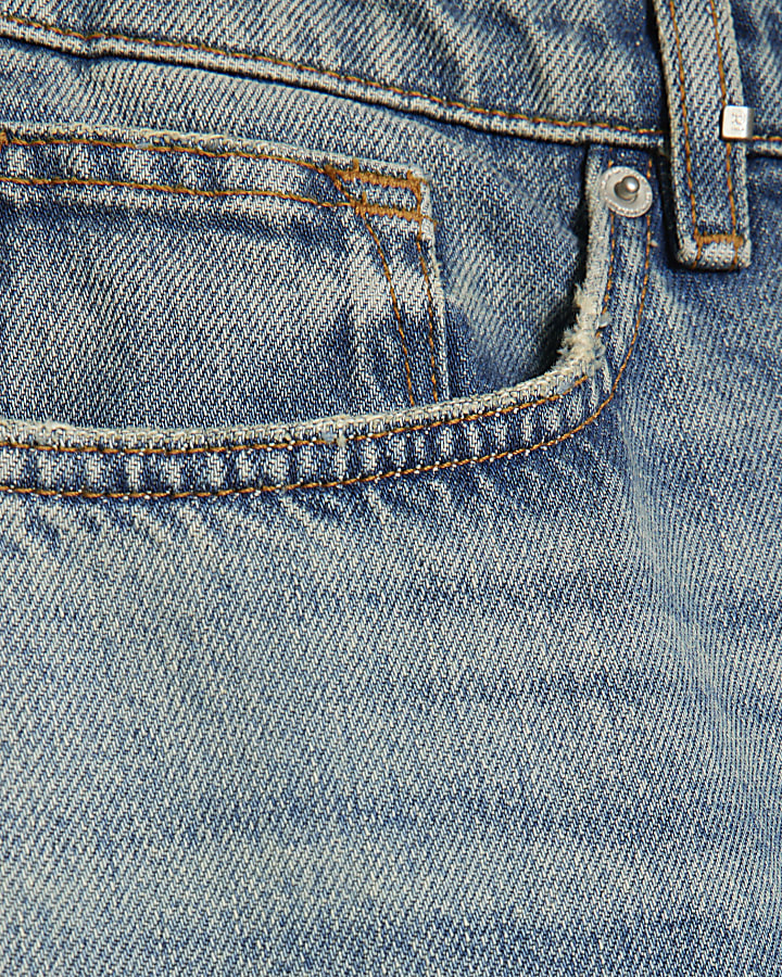 Blue Straight Leg Mid Wash Jeans