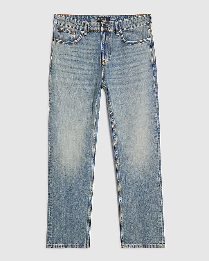 Blue Straight Leg Mid Wash Jeans