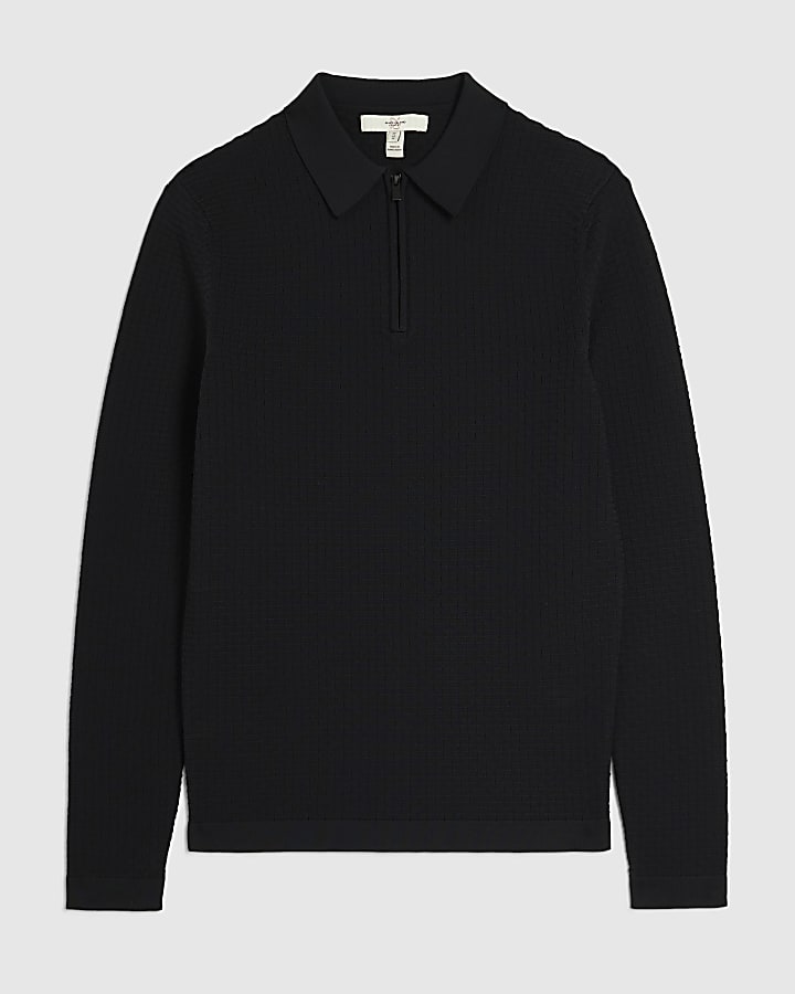 Black Muscle Fit Hexagon Polo Shirt