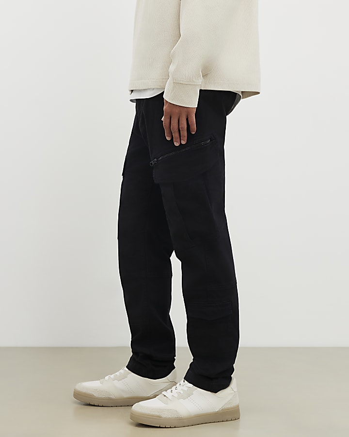 Black Skinny Fit Cargo Trousers