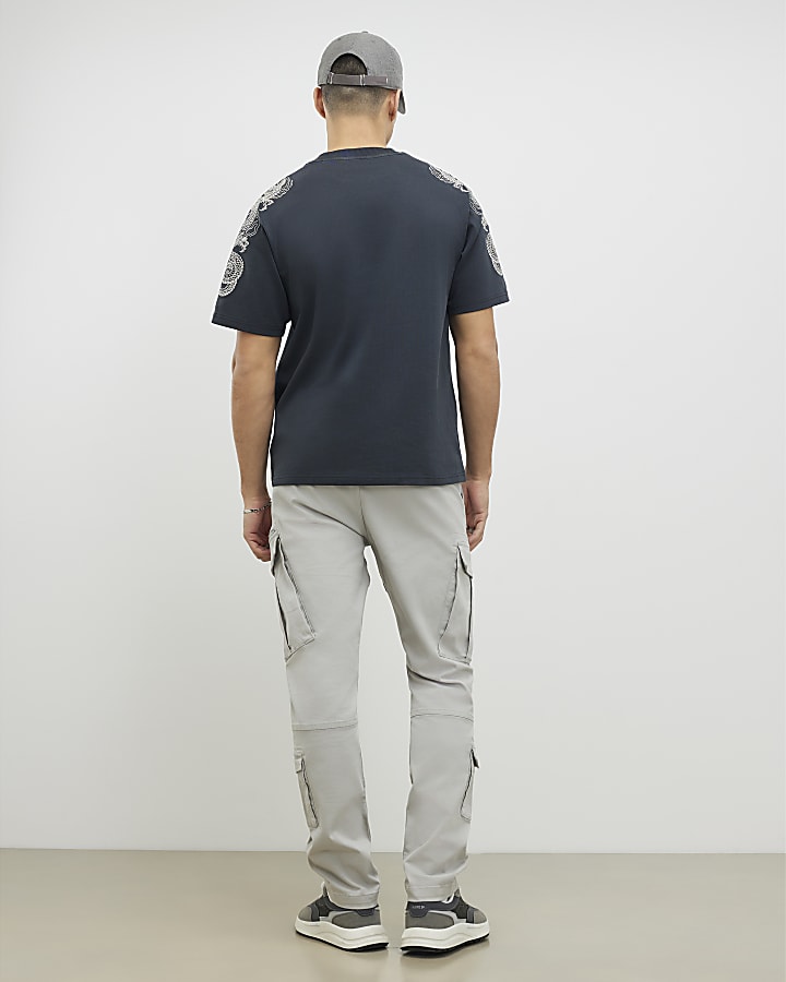 Grey Skinny Fit Cargo Trousers