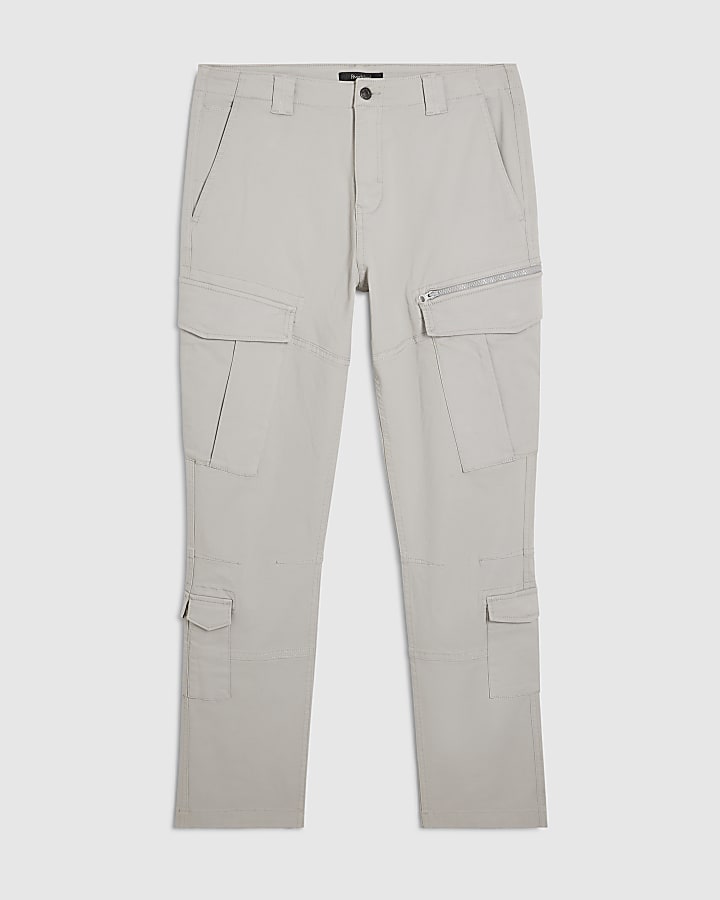 Grey Skinny Fit Cargo Trousers