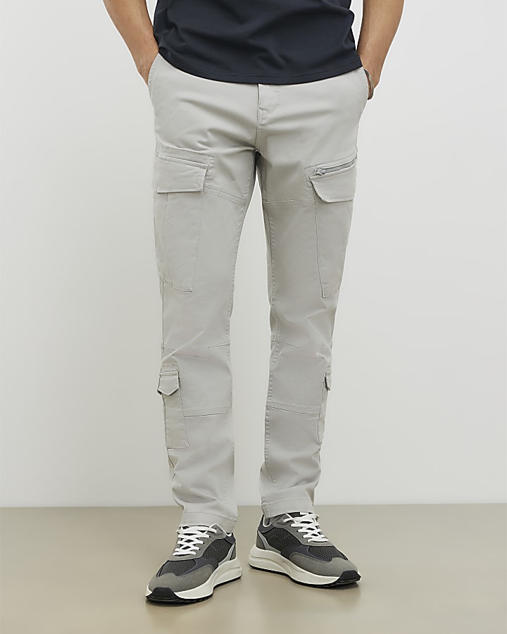 Grey Skinny Fit Cargo Trousers