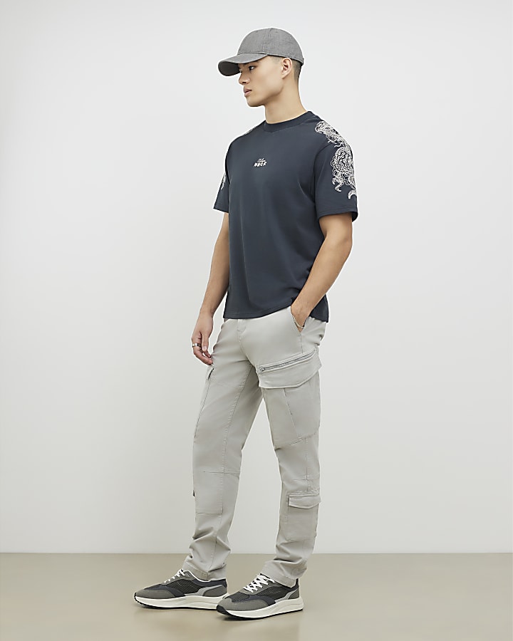 Grey Skinny Fit Cargo Trousers